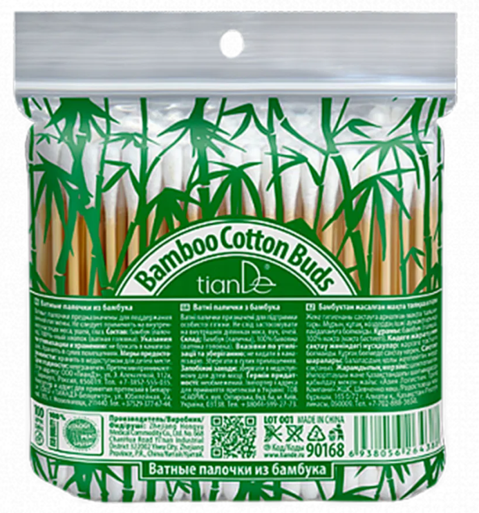 TianDe Vatové tyčinky z bambusu 100 ks