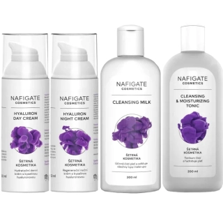Nafigate kyselina hyaluronová denní krém 50 ml + noční krém 50 ml + čistící mléko 200 ml + dočišťovací tonikum 200 ml