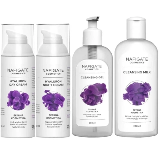 Nafigate kyselina hyaluronová denní krém 50 ml + noční krém 50 ml + čistící gel 200 ml + čistící mléko 200 ml 