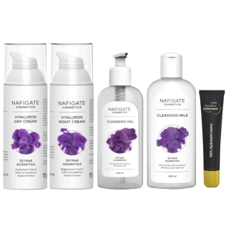 Nafigate kyselina hyaluronová denní krém 50 ml + noční krém 50 ml + čistící gel 200 ml + čistící mléko 200 ml + sérum kyselina hyaluronová 20 ml